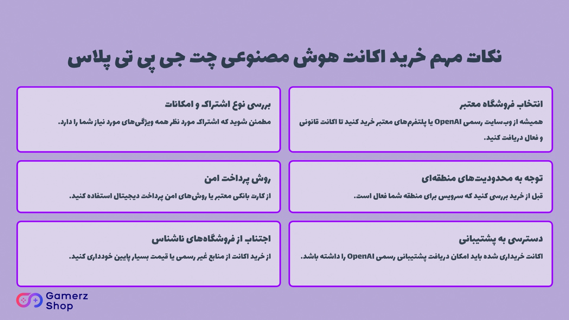 اینفوگرافیک نکات مهم خرید اکانت هوش مصنوعی چت جی پی تی پلاس 